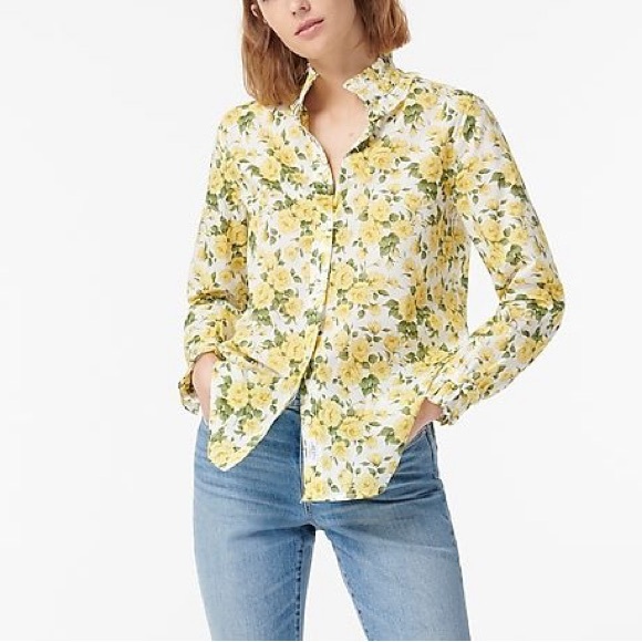 J. Crew Tops - J.Crew Classic-fit ruffleneck shirt in Liberty® Carline Rose.